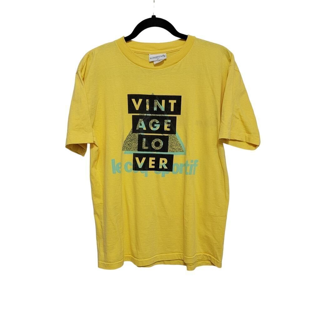 Le Coq Sportif Vintage Lover Screen Blouse Yellow Blue Size M VTG Retro